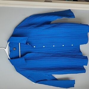 Blue seersucker blouse and short set